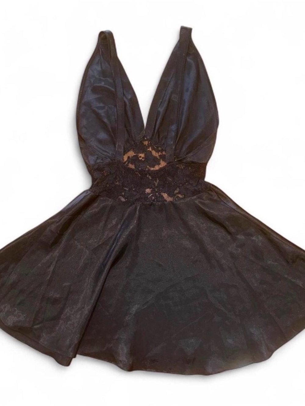 Black Lace-Trim Plunge Skater Dress True Vintage Josie Medium Evening Wear